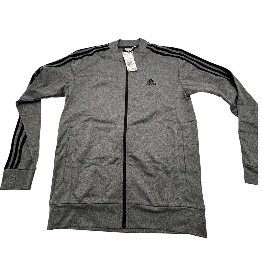 NWT - Adidas Mens Full Zip Track Jacket Gray Three Stripe Lightweight Sportswear
